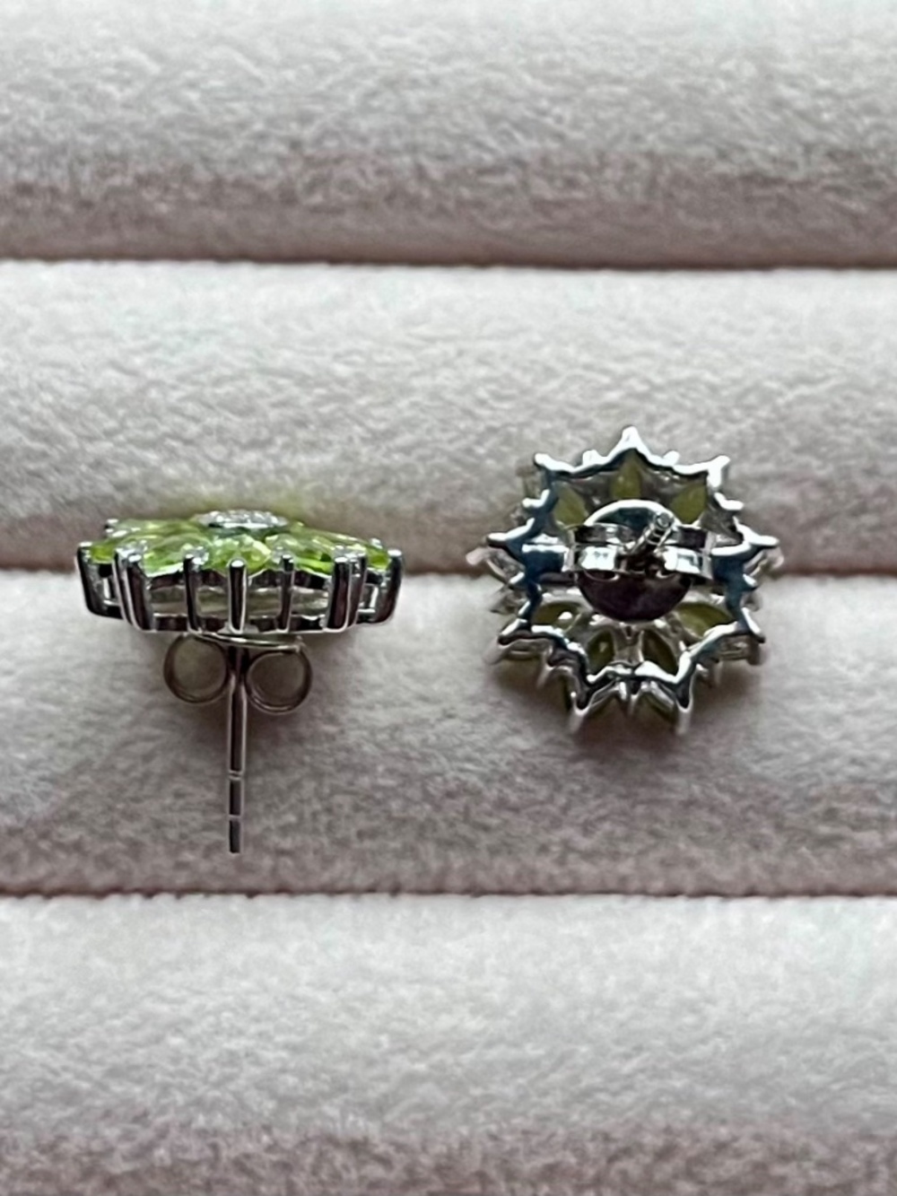 E094 | Peridot & White Topaz Floral Studs - Picture 3 of 6